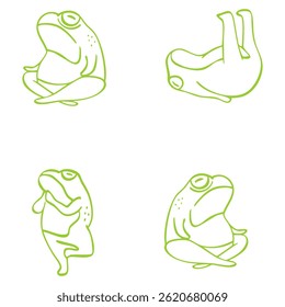 Featuring a frog in a sitting meditation pose with simple lines, symbolizing harmony and introspection.