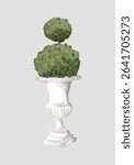 Featuring a hand-painted green topiary in a classic white pedestal urn, this garden-inspired element brings a touch of timeless sophistication and charm to your designs.