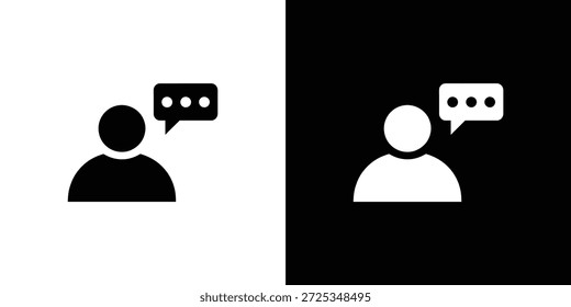 Featuring a human silhouette paired with a speech bubble icon. The design is presented with contrasting black and white backgrounds for versatility.