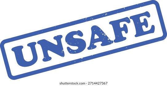 Con un sello de goma inseguro azul aislado sobre fondo blanco con efecto de Vector grunge, enfatizando el concepto de precaución y peligro.