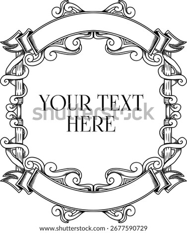 featuring an ornamental design with top and bottom ribbons for adding text