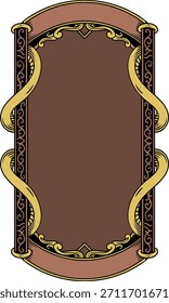 apresentando um design de quadro ornamental com curvas esculpidas e espaço vazio na parte superior, no meio e na parte inferior para adicionar texto e imagens.	