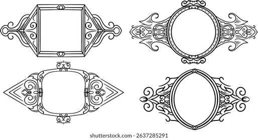 featuring several decorative frames in various shapes, including square, circle and oval.	