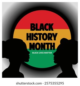 Featuring the silhouettes of individuals and vibrant text emphasizing Black History Month celebrations and the Black Lives Matter movement. Perfect for cultural education and awareness content.