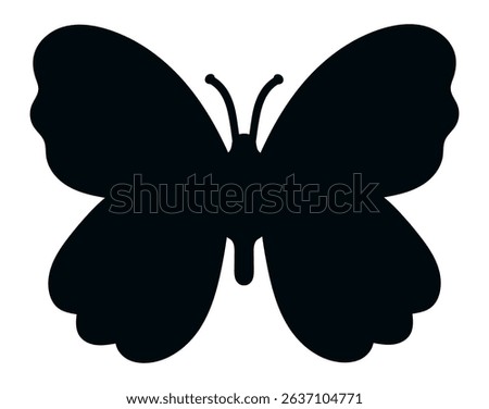Featuring a simple black butterfly silhouette with open wings and distinct antennae, perfect for enhancing nature themed designs and illustrations with elegance and minimalism