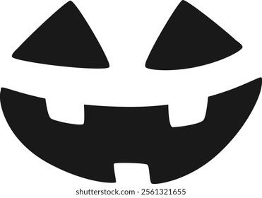 Featuring a simple black and white Halloween pumpkin carving, showcasing triangular eyes and a big, spooky smile, ideal for enhancing all Saints Eve decorations and celebrations