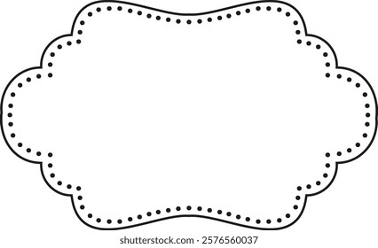 Featuring a simple black and white scalloped frame with a dotted line, creating an elegant border perfect for enhancing designs with a touch of sophistication and charm