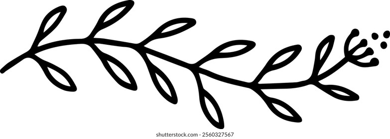 Featuring a simple line art illustration of a branch adorned with leaves and a flower, growing gracefully in a horizontal orientation, adding a natural and decorative touch