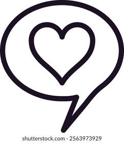 Featuring a simple line drawing of a speech bubble enclosing a heart shape, conveying a heartfelt message of love, affection, and appreciation in a minimalist style