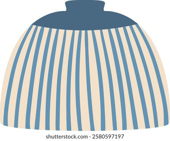 Featuring a simple striped vase adorned with vertical blue and beige lines, showcasing a small neck and a rounded body, isolated against a clean white background