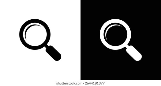Featuring a split image displaying a simple yet effective magnifying glass icon in two variations black on white and white on black, highlighting contrast, search concept.