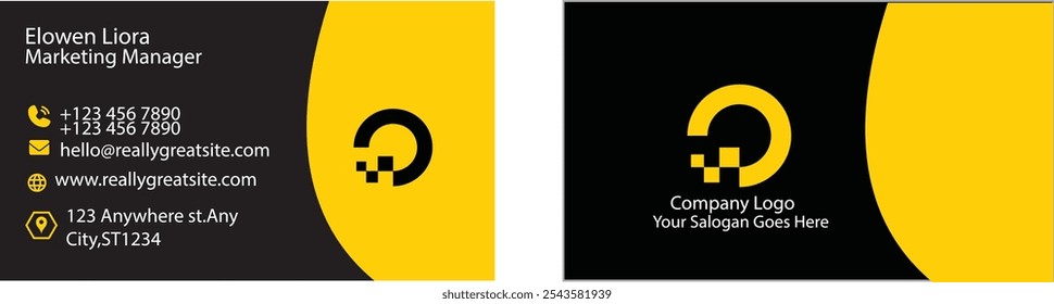 Con un llamativo esquema de colores amarillo y negro, esta tarjeta de visita emana profesionalismo con un toque moderno. El diseño de alto contraste es perfecto para causar una fuerte impresión en cualquier industria.