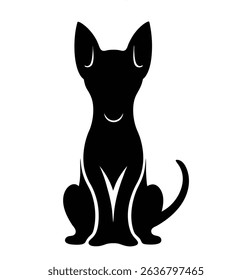 Featuring a stylized silhouette of a sitting dog, depicted as modern graphic art. It has a simple, elegant design with rounded shapes on a transparent background.