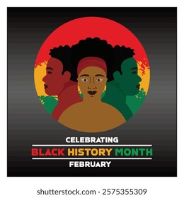 Featuring three individuals symbolizing unity and heritage, honoring Black History Month this February, showcasing cultural pride and empowerment with impactful modern design.