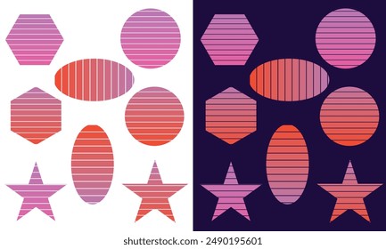 Featuring vibrant, vintage-inspired striped circles reminiscent of retro sunsets. Perfect for adding nostalgic charm to any space. Vector illustration. EPS 10