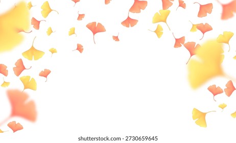 con vibrantes hojas de ginkgo amarillo anaranjado que caen con gracia El fondo blanco aislado proporciona un espacio limpio perfecto para la promoción del otoño, tarjetas de felicitación y diseños temáticos de la naturaleza