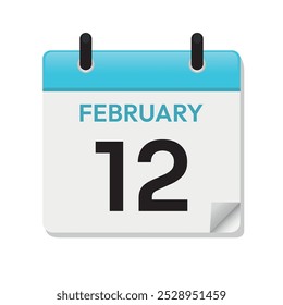 Feb 12th. February Twelfth. Calendar Page in Flat Design. Time Concept. Day Illustration Symbol. Month. Daily. Date Icon. Blue Vector. 