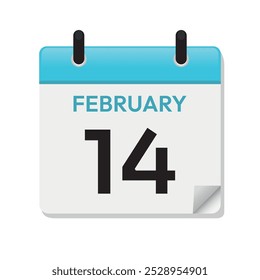 Feb 14th. February Fourteenth. Calendar Page in Flat Design. Time Concept. Day Illustration Symbol. Month. Daily. Date Icon. Blue Vector.