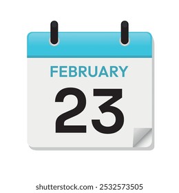 Feb 23rd. February Twenty-Third. Calendar Page in Flat Design. Time Concept. Month. Daily. Blue Vector. Day Illustration Symbol. Date Icon.