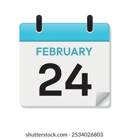 Feb 24th. February Twenty-Fourth. Calendar Page in Flat Design. Time Concept. Month. Daily. Date Icon. Day Illustration Symbol. Blue Vector.