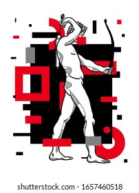 Feb. 27, 2020. Adriaen de Vries Apollo. Vector illustration hand drawn. Glitch red modern style.