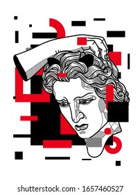 Feb. 27, 2020. The Lucifer sculpture. Vector illustration hand drawn. Glitch red modern style.