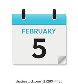 Feb 5th. February Fifth. Calendar Page in Flat Design. Time Concept. Day Illustration Symbol. Month. Daily. Date Icon. Blue Vector.