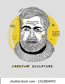 Feb.15, 2019: Vector Illustration Hand Drawn. Ernest Miller Hemingway. Creative Geometric Portrait.
