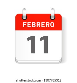 Febrero 11, February 11 date visible on a page a day organizer calendar in spanish Language