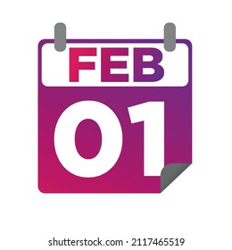Febrero 01. Calendario de un solo día. ilustración plana minimalista en color púrpura. Pasos 10