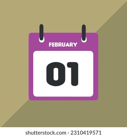 February 01 vector icon calendar Date, day and month Vector illustration, colorful background.