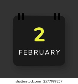 February 02 - Black Calendar Icon - Vector Illustration