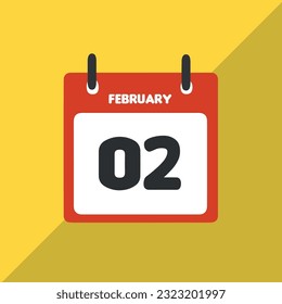 february 02 vector icon calendar Date, day and month Vector illustration, colorful background.