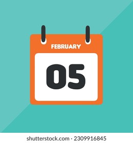 February 05 vector icon calendar Date, day and month Vector illustration, colorful background.