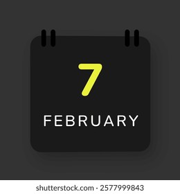February 07 - Black Calendar Icon - Vector Illustration