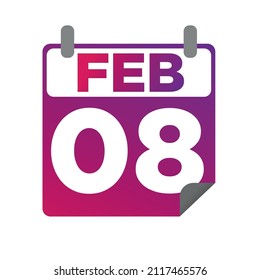 08. Februar. Eintägiger Kalender. Minimalistische flache Illustration in violetter Farbe. eps10