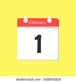 February 1 - Calendar Icon - Vector Illustration on a Yellow Background Design.
