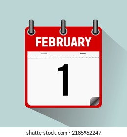 February 1, calendar icon vector illustration, isolated on light blue background.