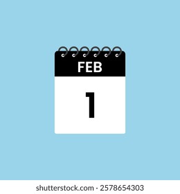 February 1 calendar reminder. 1st February Date Month calendar icon design template.