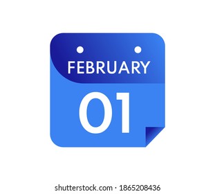 Febrero 1 Fecha en un calendario de un solo día en estilo plano, 1 de febrero icono del calendario