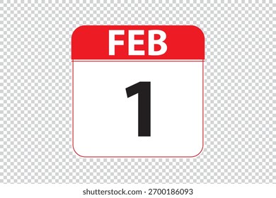 Icono de calendario de fechas del 1 de febrero. Icono de calendario simple y moderno sobre fondo blanco.