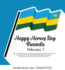 February 1 Rwanda heroes day vector illustration design and happy heroes day or Rwanda flag vector illustration