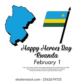 February 1 Rwanda heroes day vector illustration design and happy heroes day or Rwanda flag or map with white background 