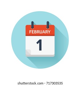 February 1. Vector flat daily calendar icon. Date and time, day, month 2018. Holiday. Season.