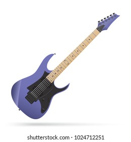 February 10, 2018: Vector Illustration Of Realistic Electric Guitar Isolated On White Background. Popular Style Guitar Body. Superstrat.