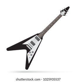 February 10, 2018: Vector Illustration Of A Electric Guitar Isolated On White Background. Popular Style Guitar Body. Gibson Flying V.