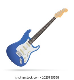 February 10, 2018: Vector illustration of an electric guitar isolated on white background. Popular style guitar body. Fender Stratocaster.