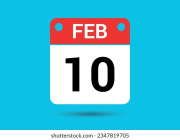 February 10 Calendar Date Flat Icon Day 10 Vector Illustration