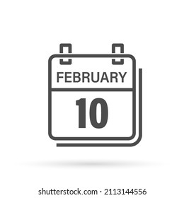 February 10, Calendar icon with shadow. Day, month. Flat vector illustration.