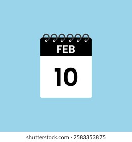 February 10 calendar reminder. 10th February Date Month calendar icon design template.